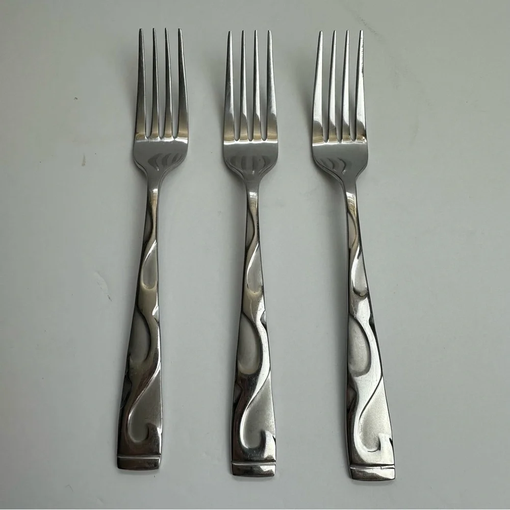 Oneida Tuscany Silverware Stainless Steel Frosted Glossy Swirl Flatware SET OF 3
